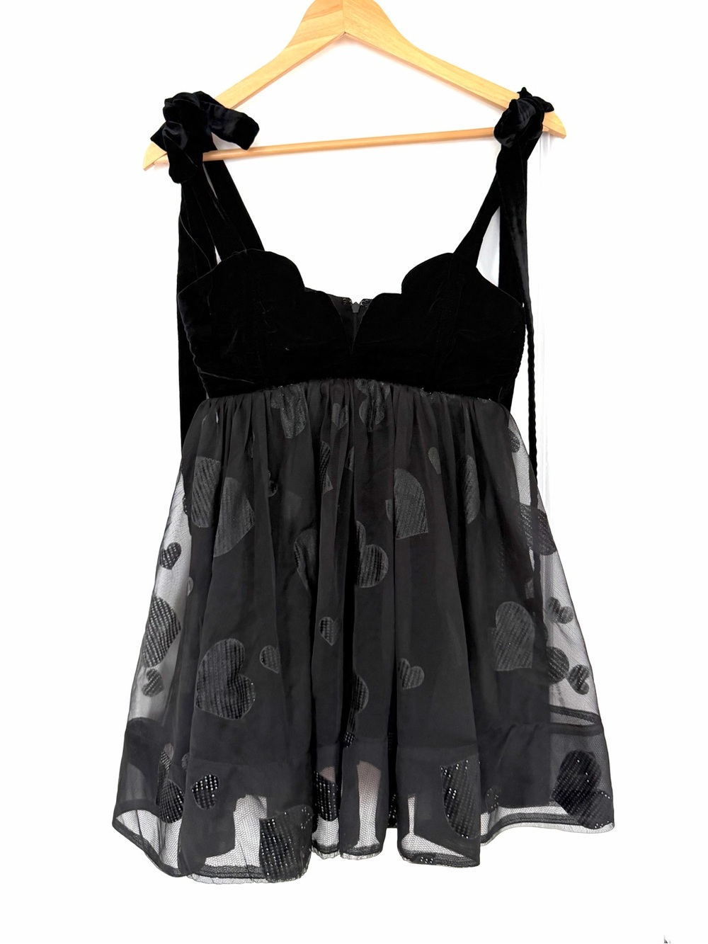 For Love & Lemons Alexandra Mini Dress Black Velvet Heart Mesh small s